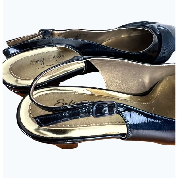 Soft Style Womens Black Patent Slingback Heels With Bow Detail Low Heel Size 9 - Picture 9 of 10